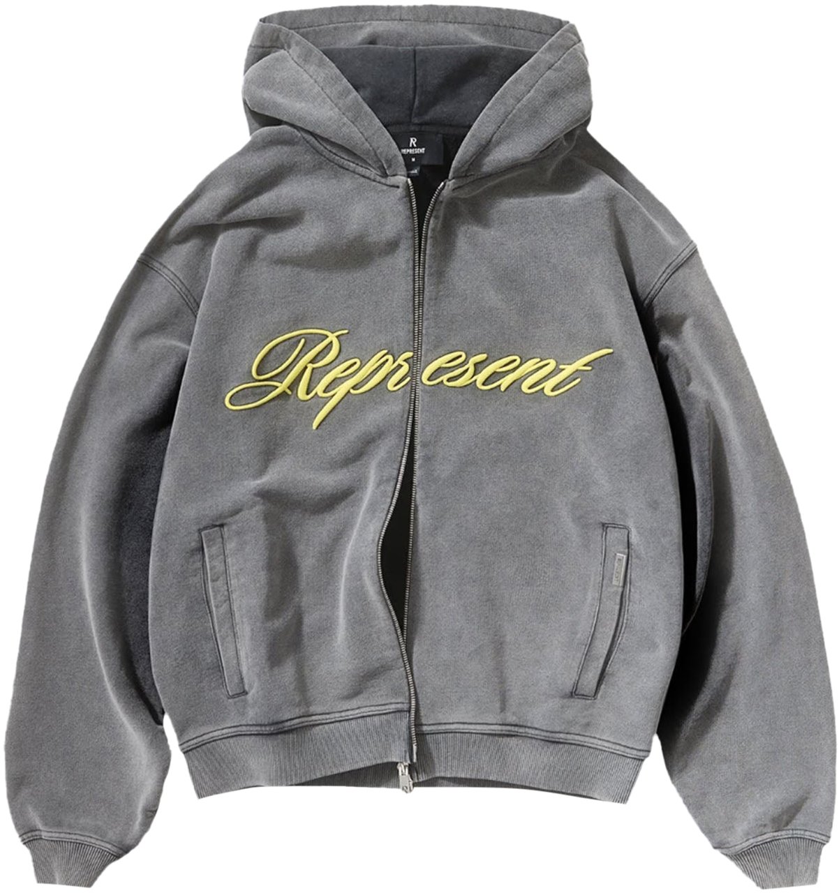 Represent SCRIPT LOGO ZIP THROUGH HOODIE DARK GREY Grijs