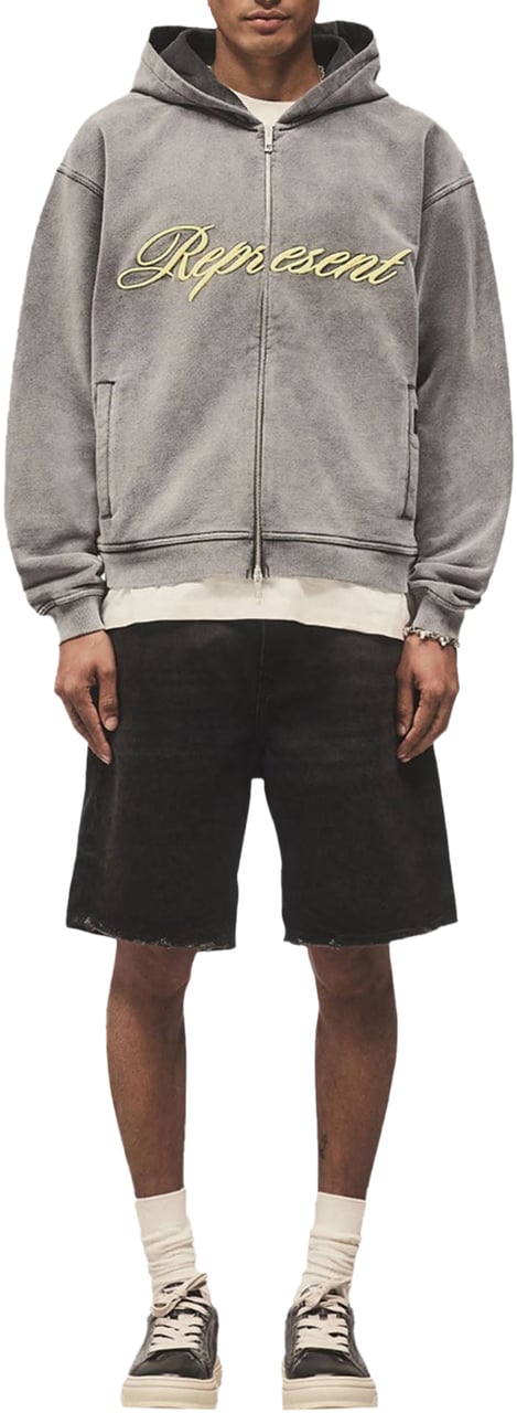 Represent SCRIPT LOGO ZIP THROUGH HOODIE DARK GREY Grijs