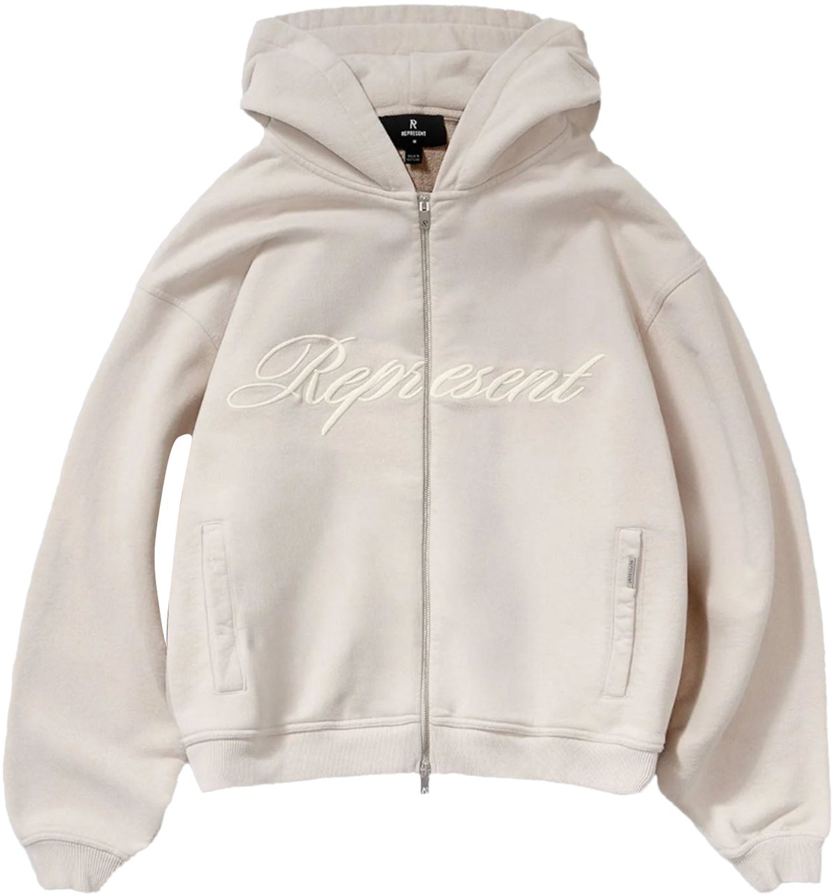 Represent SCRIPT LOGO ZIP THROUGH HOODIE LIGHT GREY Grijs