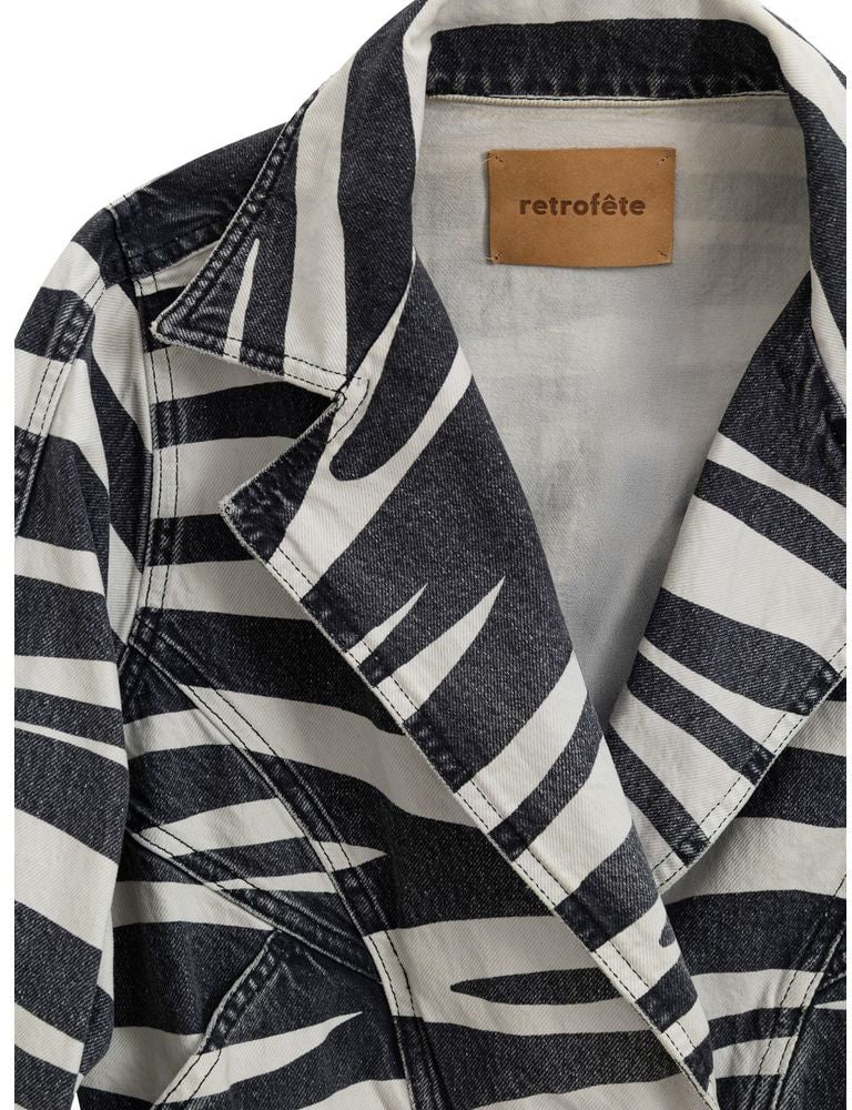 Retrofête Retrofête Black And White Cotton Blazer Zwart