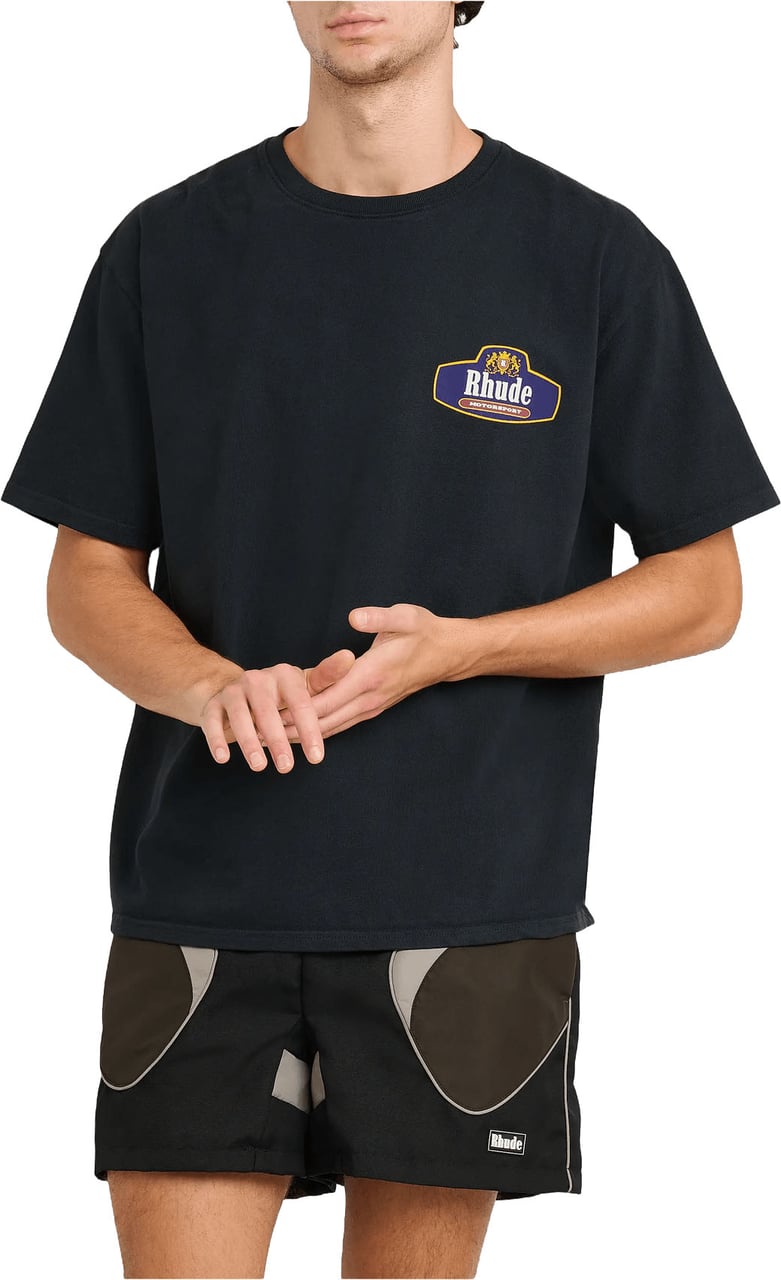 RHUDE RACING CREST T-SHIRT VINTAGE ZWART/MARINEBLAUW Zwart