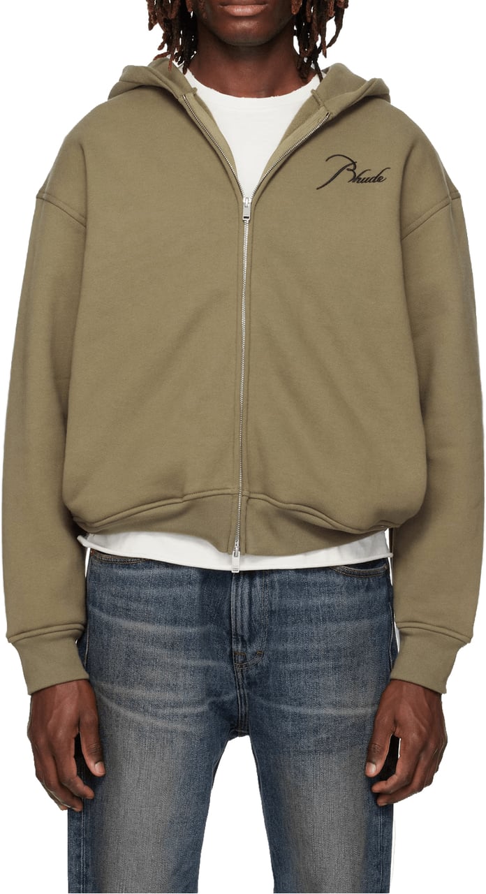 Rhude Klassieke hoodie met rits, mosgroen/zwart Lime