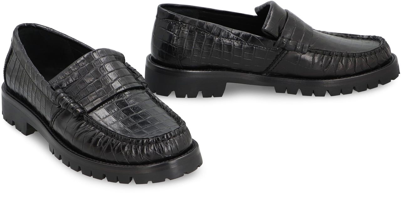 Rhude Printed leather loafers Zwart