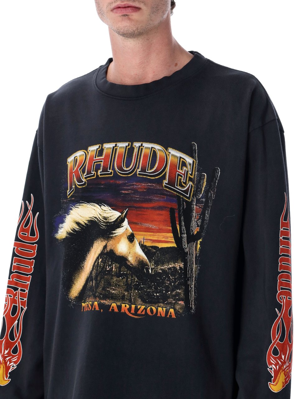 Rhude Mesa Stallion L/S Tee Vintage Black Zwart