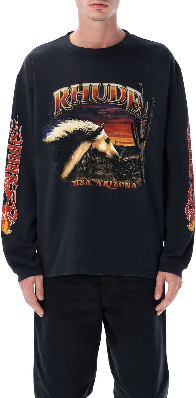 Rhude Mesa Stallion L/S Tee Vintage Black Zwart