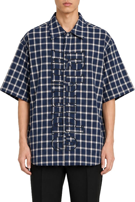 Rhude CENTER LOGO BUTTON UP SHIRT NAVY/WHITE OS Divers