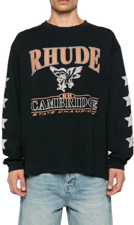 Rhude CAMBRIDGE STATE CHAMPS LS TEE VINTAGE BLACK Zwart