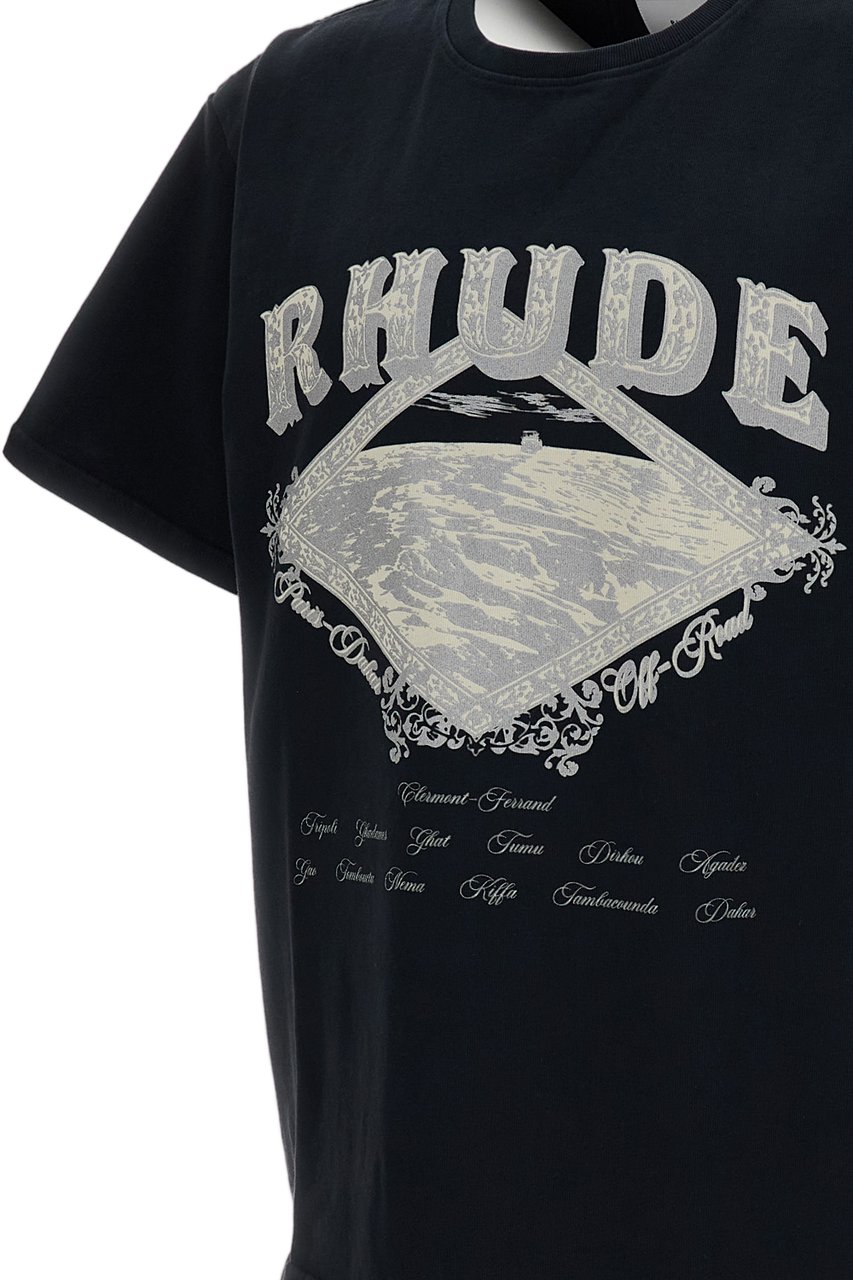 Rhude Oversized Crew Neck T-Shirt with Vintage Dakar Convoy Print Zwart