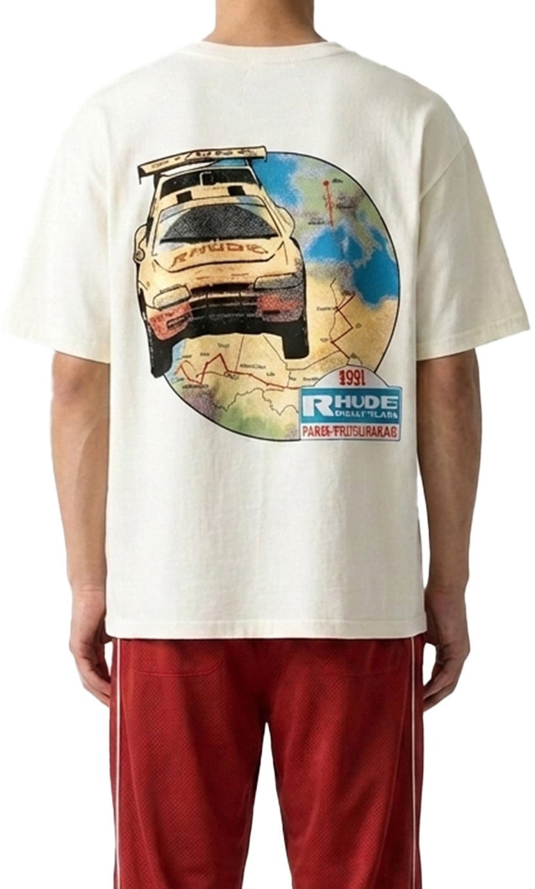 Rhude TRIPOLI RALLY TEAM TEE VINTAGE WHITE / YELLOW Divers