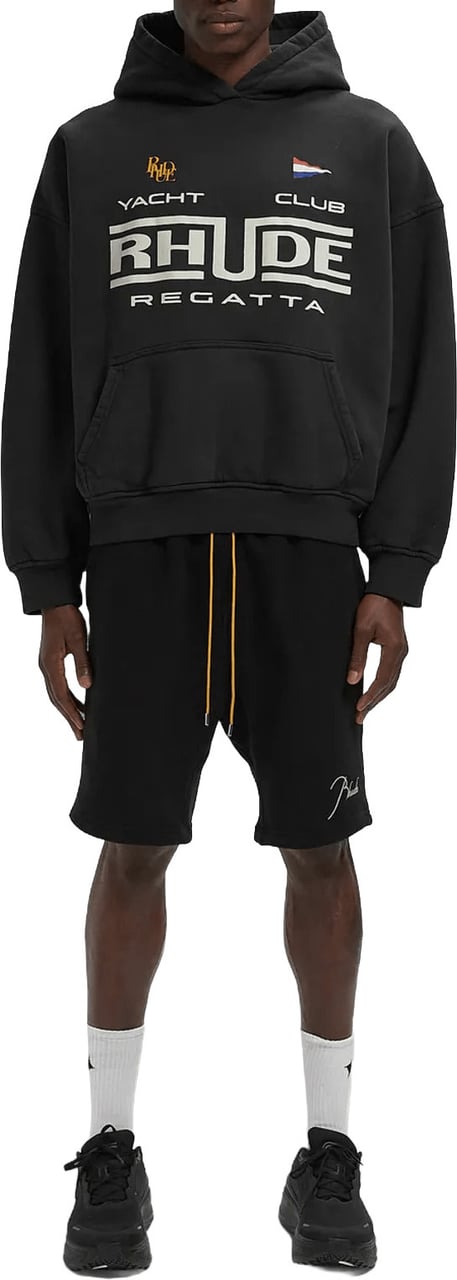 Rhude RHUDE REGATTA CLUB HOODIE VINTAGE ZWART/WIT Zwart