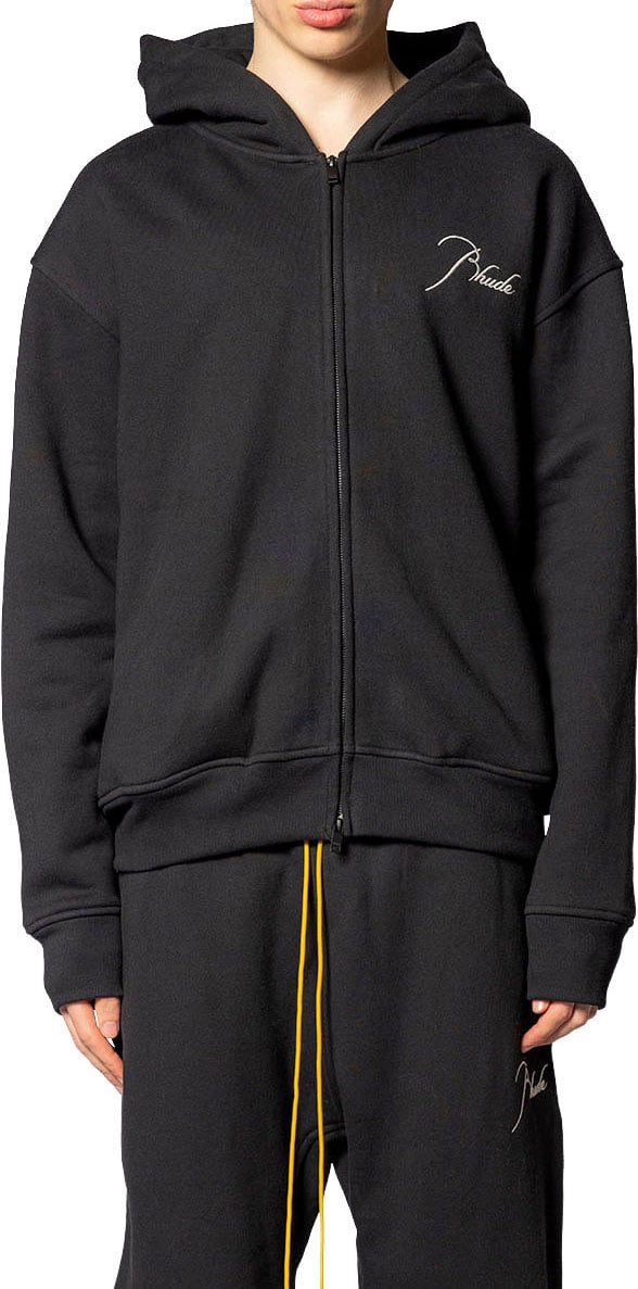 Rhude CLASSIQUE ZIP UP HOODIE BLACK/ WHITE Zwart