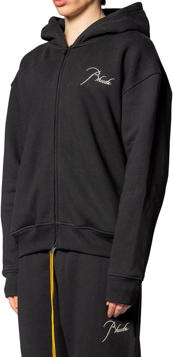 Rhude CLASSIQUE ZIP UP HOODIE BLACK/ WHITE Zwart