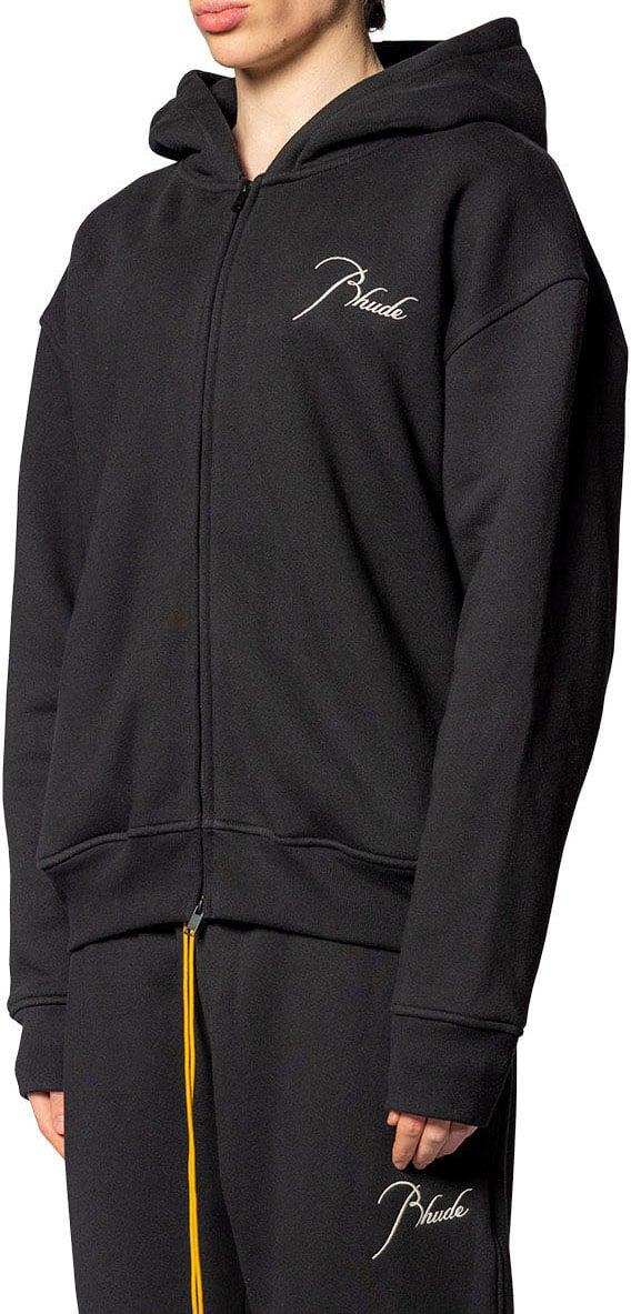 Rhude CLASSIQUE ZIP UP HOODIE BLACK/ WHITE Zwart