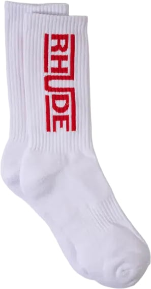 RHUDE CHAMPIONS LOGO SOCK WHITE / RED Divers