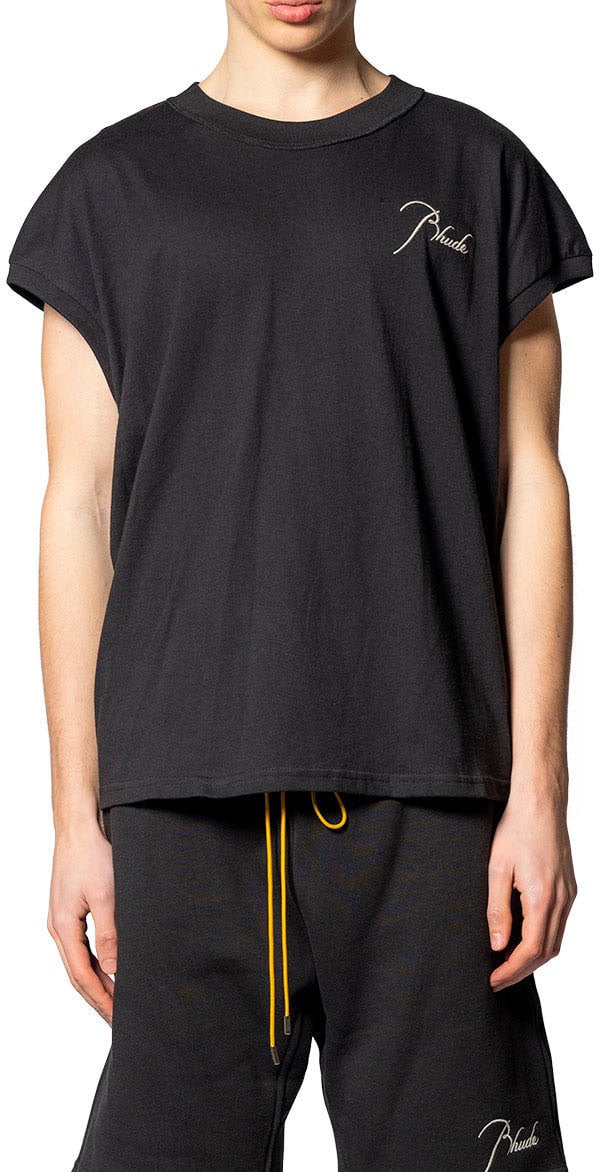 Rhude CLASSIQUE CUTOFF SLEEVE TOP BLACK/ WHITE Zwart