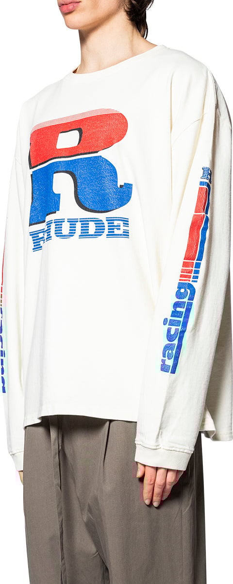 Rhude SPLIT PETROL LOGO LS TEE VINTAGE WHITE/ RED/ BLUE Wit