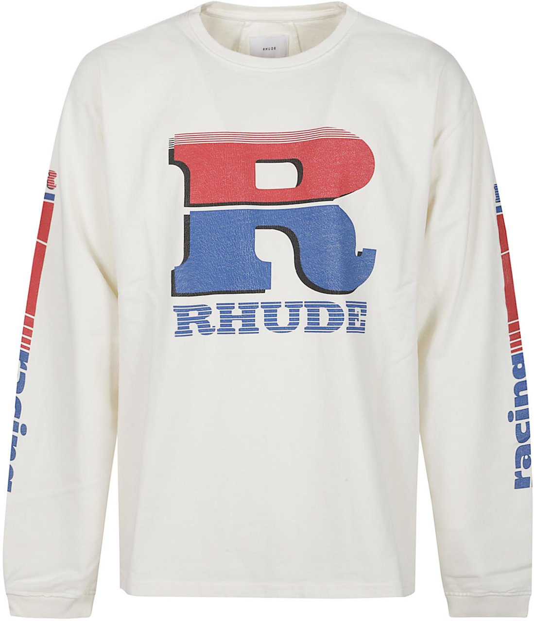Rhude Split Petrol Logo Long Sleeve T-shirt White Wit