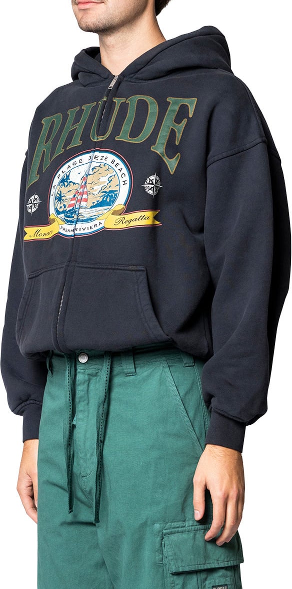 Rhude MONACO REGATTA FULL-ZIP HOODIE VTG BLACK Zwart