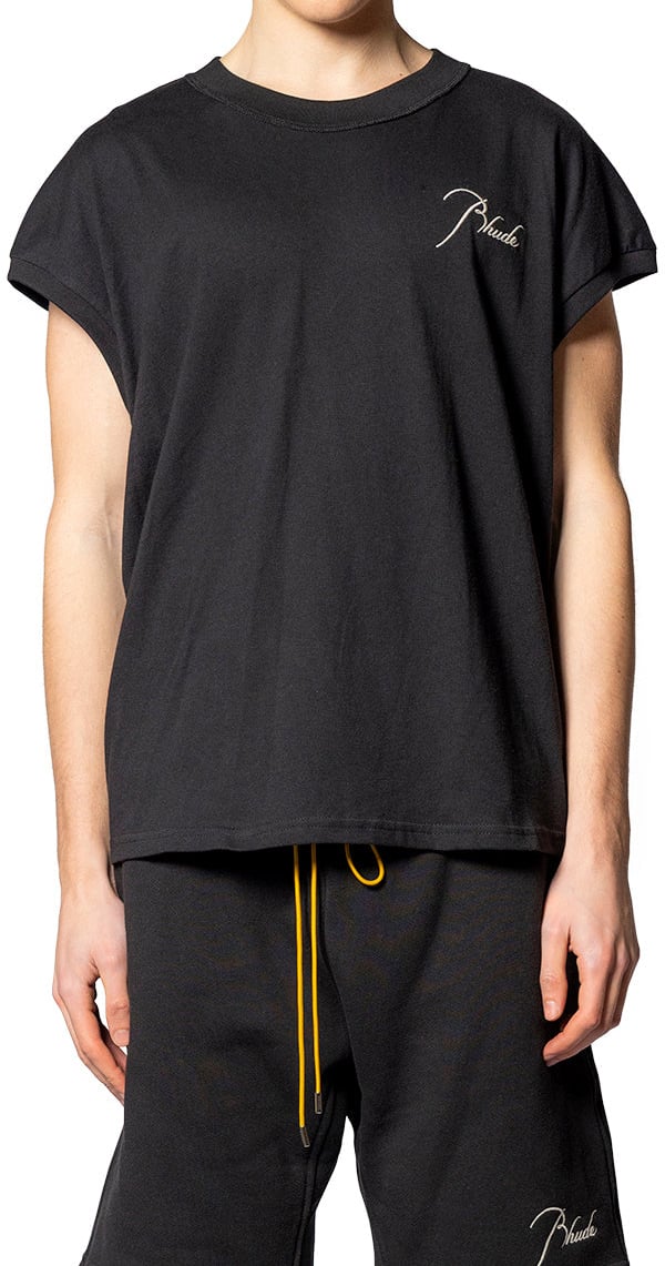Rhude CLASSIQUE CUTOFF SLEEVE TOP BLACK WHITE Divers