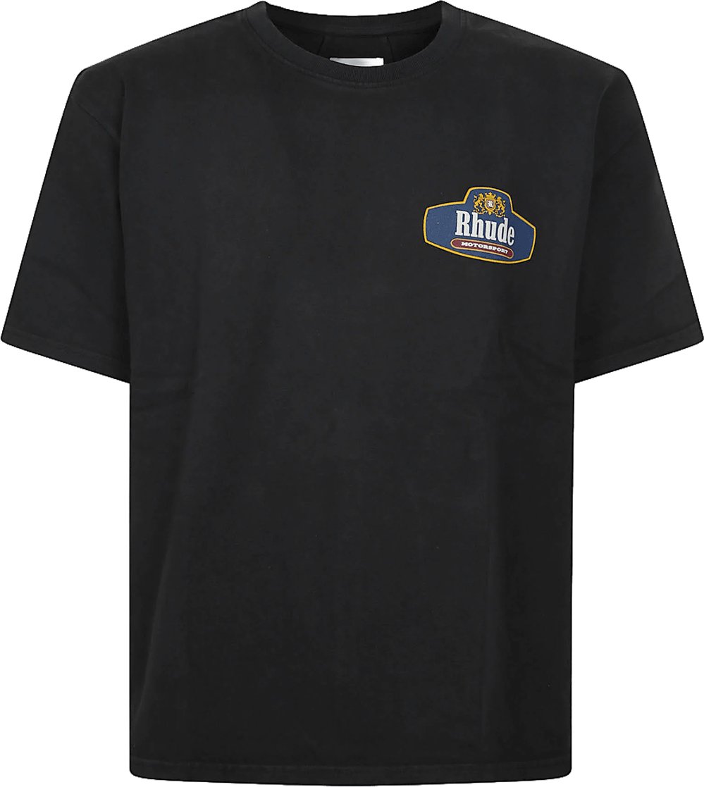 Rhude RHUDE RACING CREST T-SHIRT VINTAGE ZWART/MARINEBLAUW Zwart