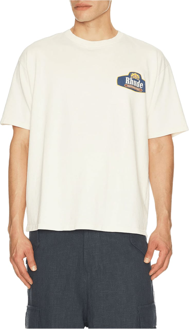Rhude RHUDE RACING CREST T-SHIRT VINTAGE WIT/MARINEBLAUW Wit