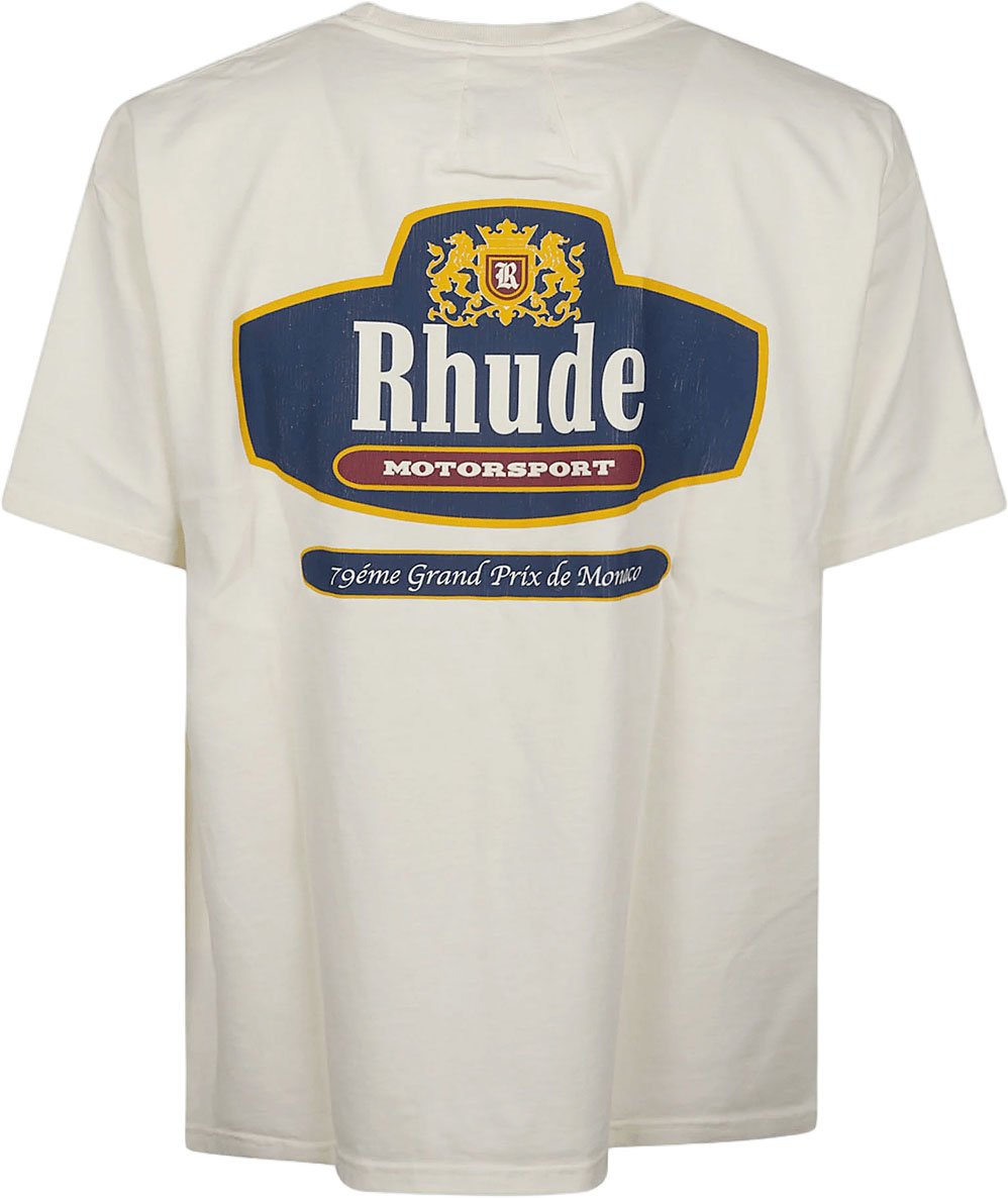 Rhude RHUDE RACING CREST T-SHIRT VINTAGE WIT/MARINEBLAUW Wit