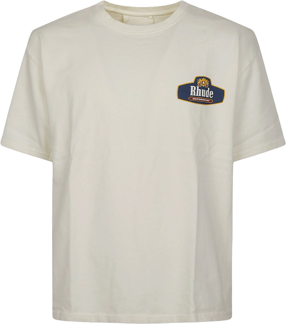 Rhude RHUDE RACING CREST T-SHIRT VINTAGE WIT/MARINEBLAUW Wit
