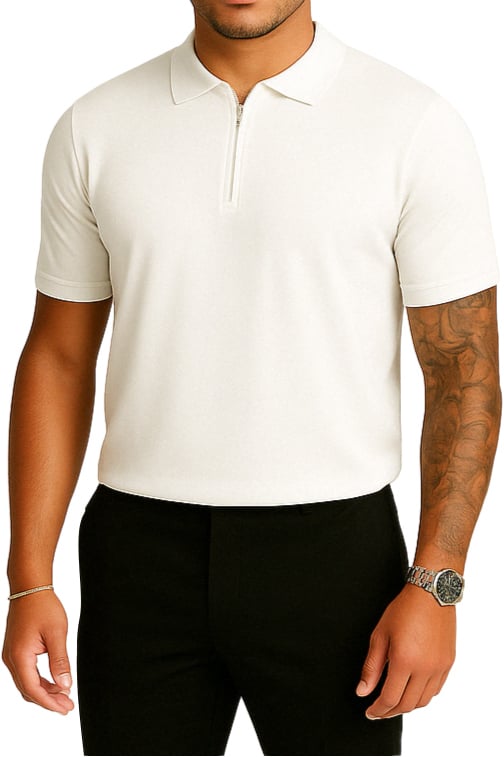 Richesse ESSENTIAL KNIT ZIP TEE WHITE Beige