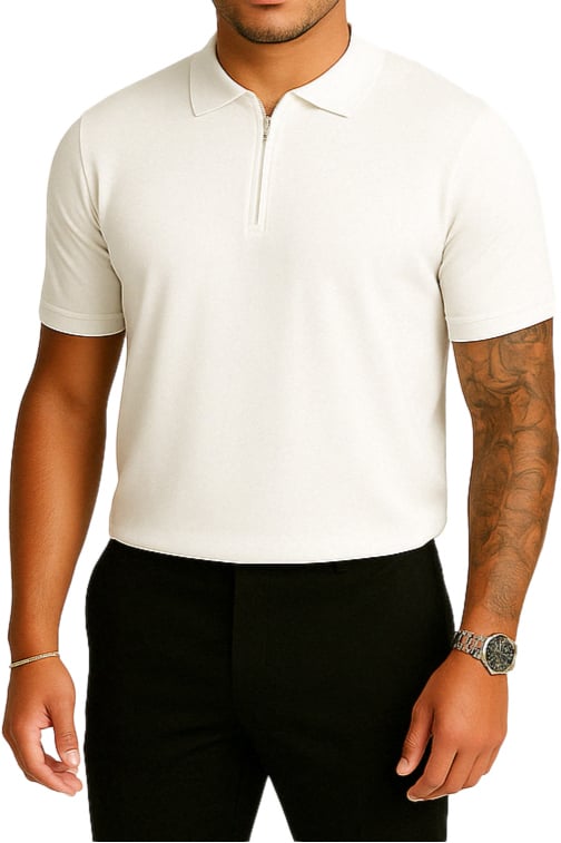 Richesse ESSENTIAL KNIT ZIP TEE WHITE Beige