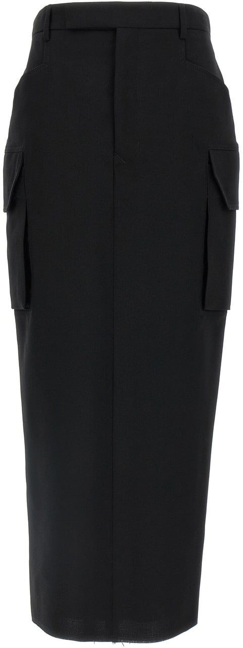 Rick Owens Black Wool Midi Skirt Zwart