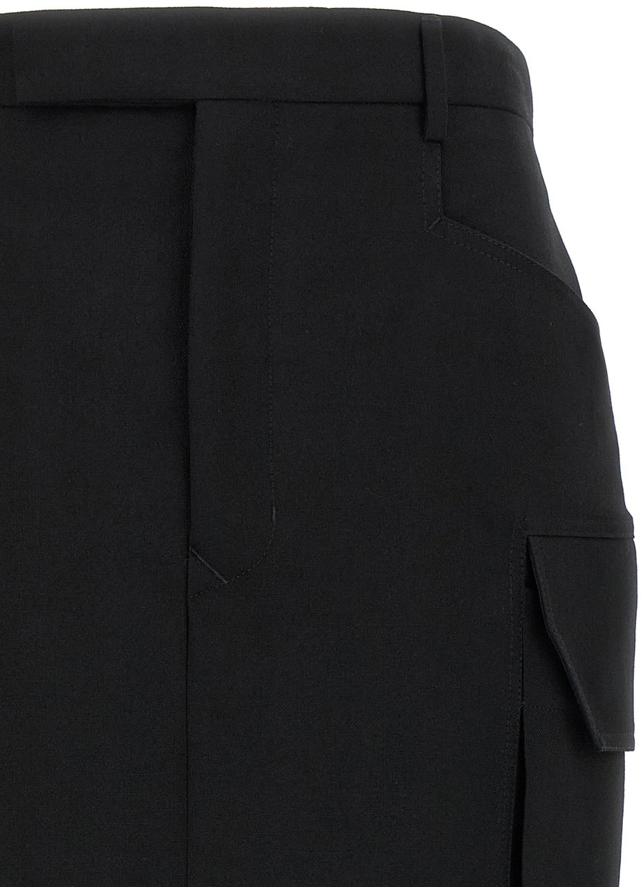 Rick Owens Black Wool Midi Skirt Zwart