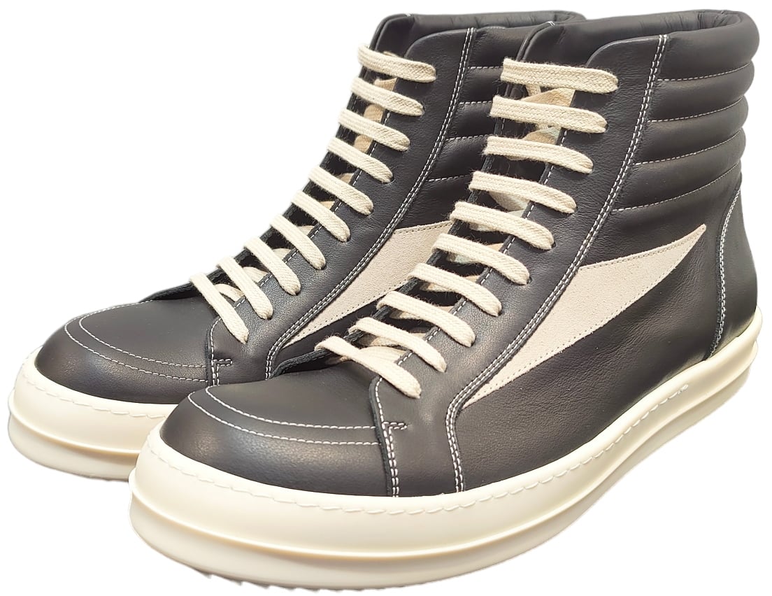 Rick Owens Baskets montantes Noir Blanc cuir High Vintage Sneaks Rick Owens Homme RU01E 5896 LCOLVS 911 Divers