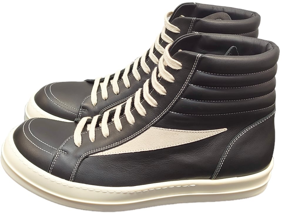 Rick Owens Baskets montantes Noir Blanc cuir High Vintage Sneaks Rick Owens Homme RU01E 5896 LCOLVS 911 Divers