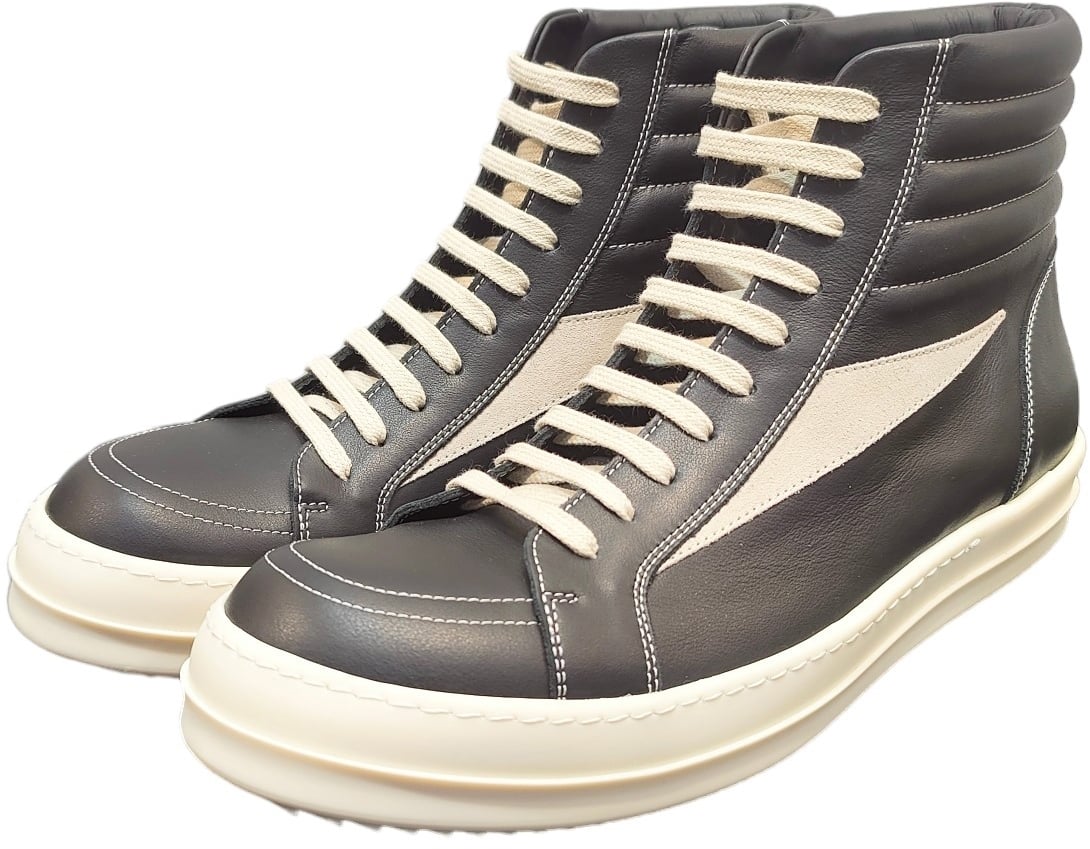 Rick Owens Baskets montantes Noir Blanc cuir High Vintage Sneaks Rick Owens Homme RU01E 5896 LCOLVS 911 Divers