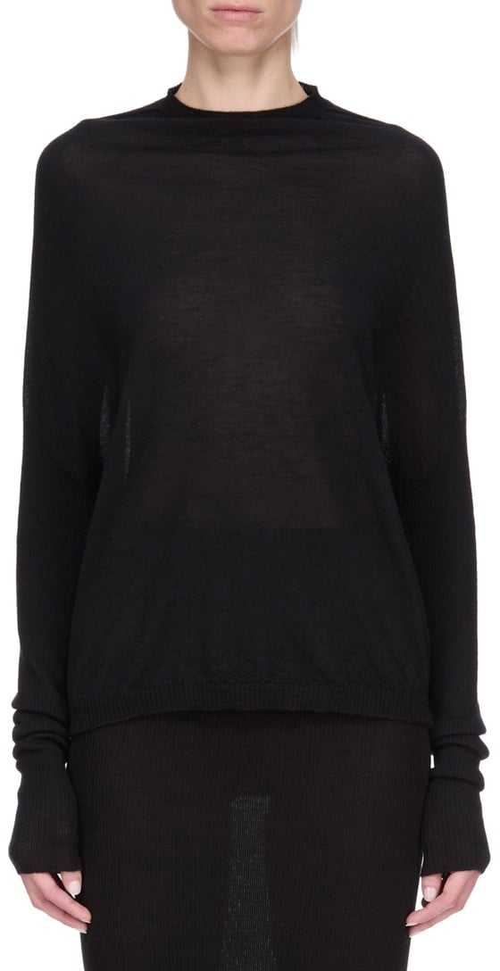 Rick Owens Pull Crater Knit noir mérinos manches longues Rick Owens Femme RP02E 4629 M 09 Zwart
