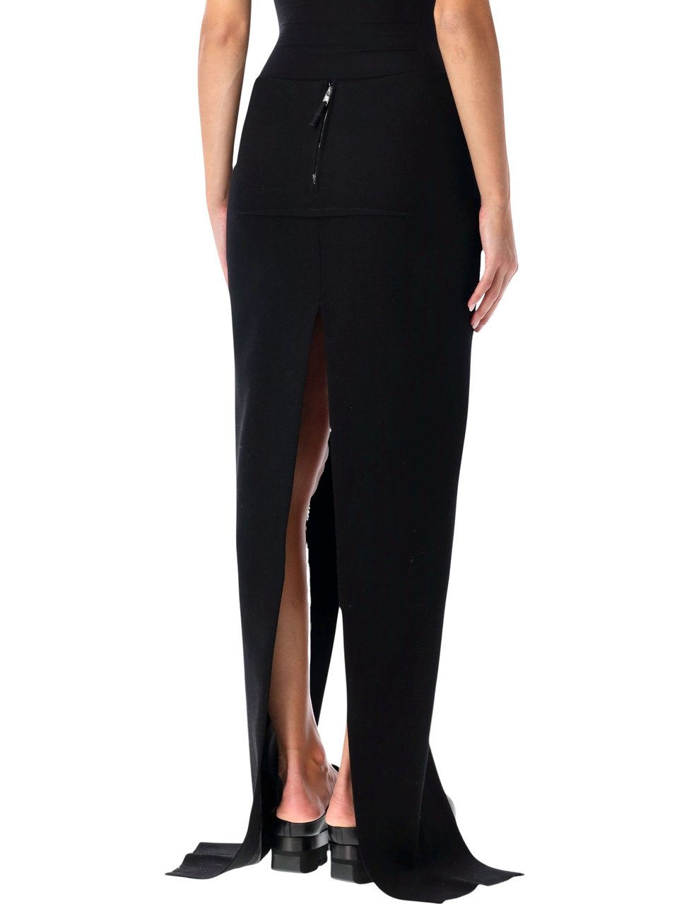 Rick Owens Fitted Black Stretch Wool Skirt Rood