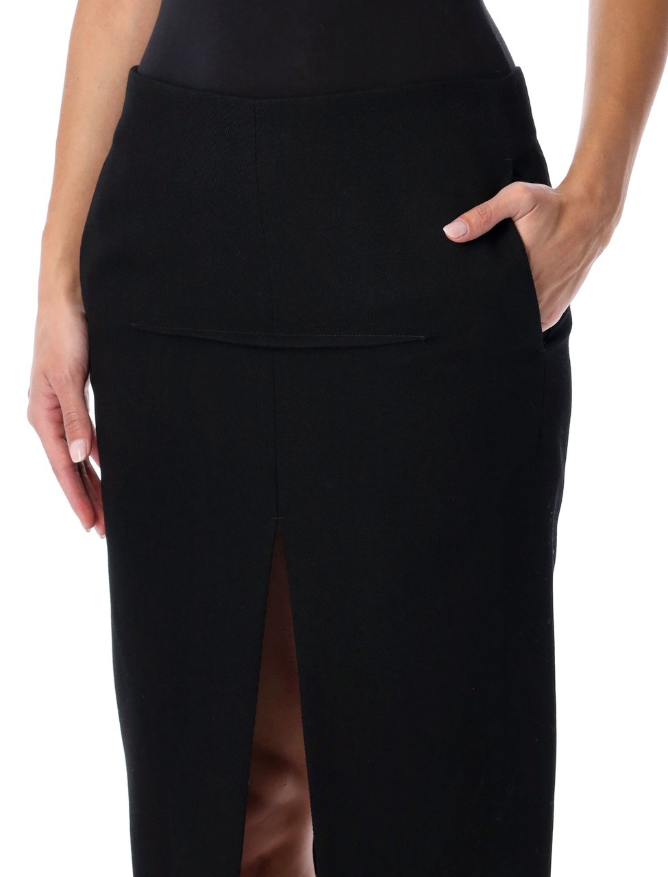 Rick Owens Fitted Black Stretch Wool Skirt Rood