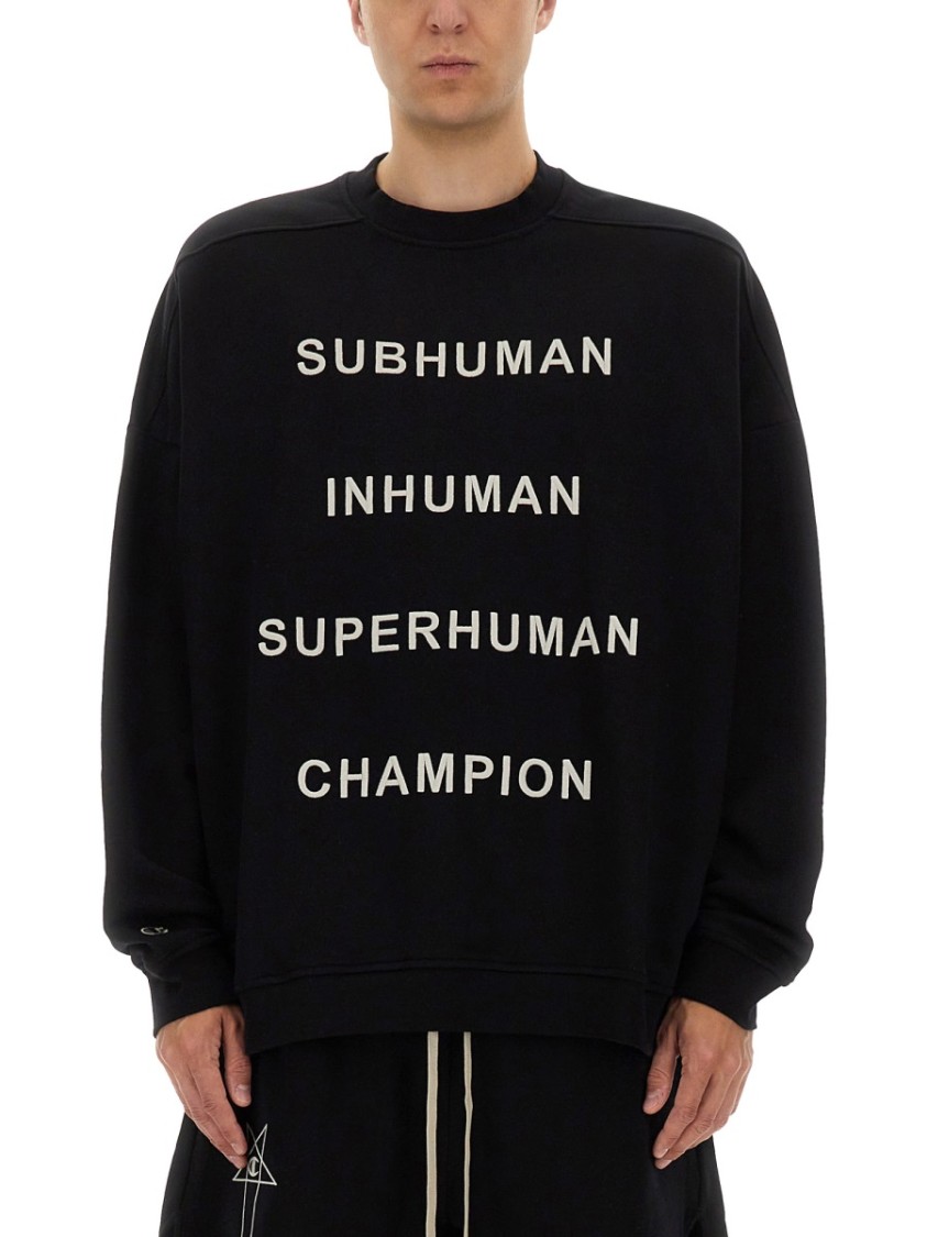 Rick Owens Oversized Black Sweatshirt With Graphic Design Zwart