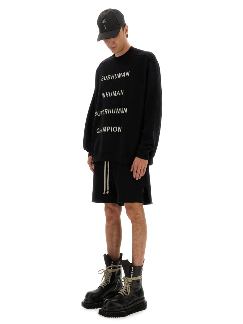 Rick Owens Oversized Black Sweatshirt With Graphic Design Zwart