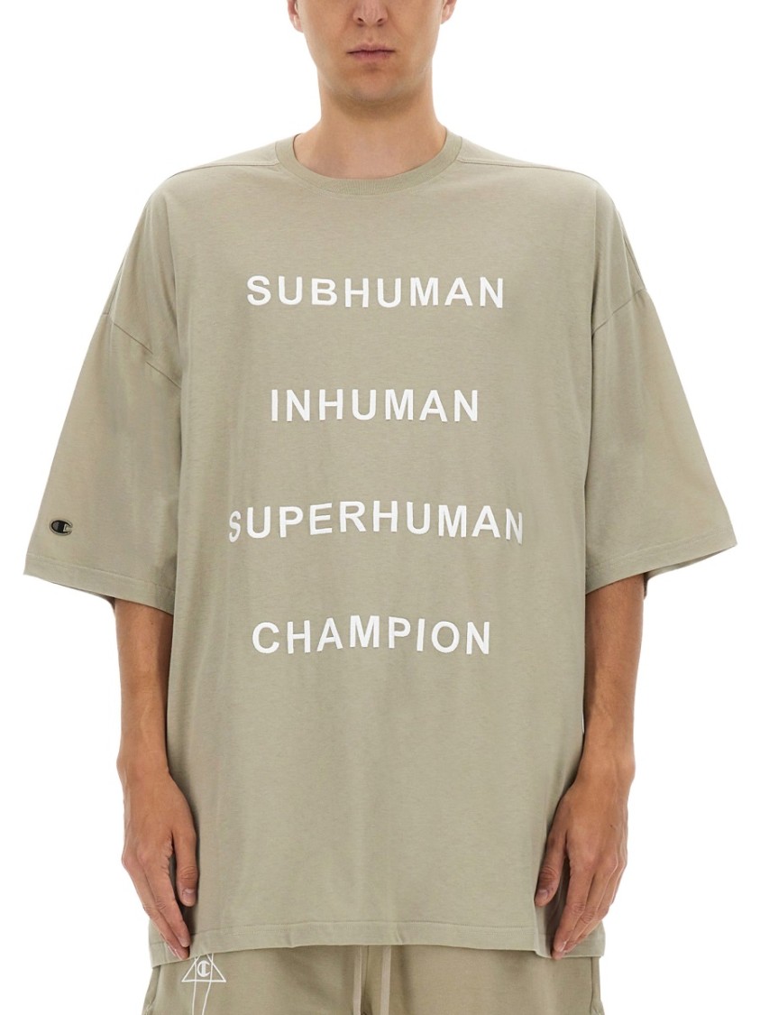 Rick Owens Relaxed Fit Cotton Tee With Contrasting Text Neutraal
