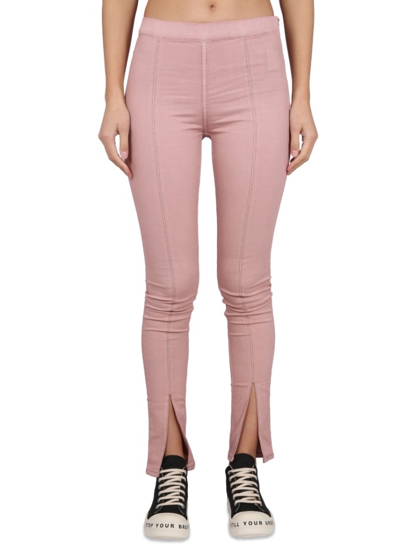 Rick Owens DRKSHDW Denim Leggings With Elastic Waistband And Stylish Slits Roze