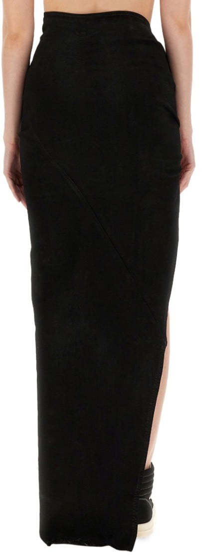 Rick Owens DRKSHDW Slim Fit Long Skirt With High Slit Zwart