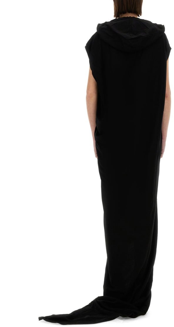 Rick Owens DRKSHDW Hooded Black Maxi Dress With Side Slits Zwart