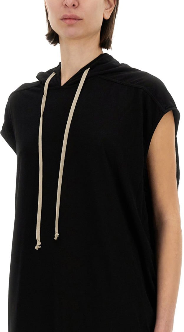 Rick Owens DRKSHDW Hooded Black Maxi Dress With Side Slits Zwart