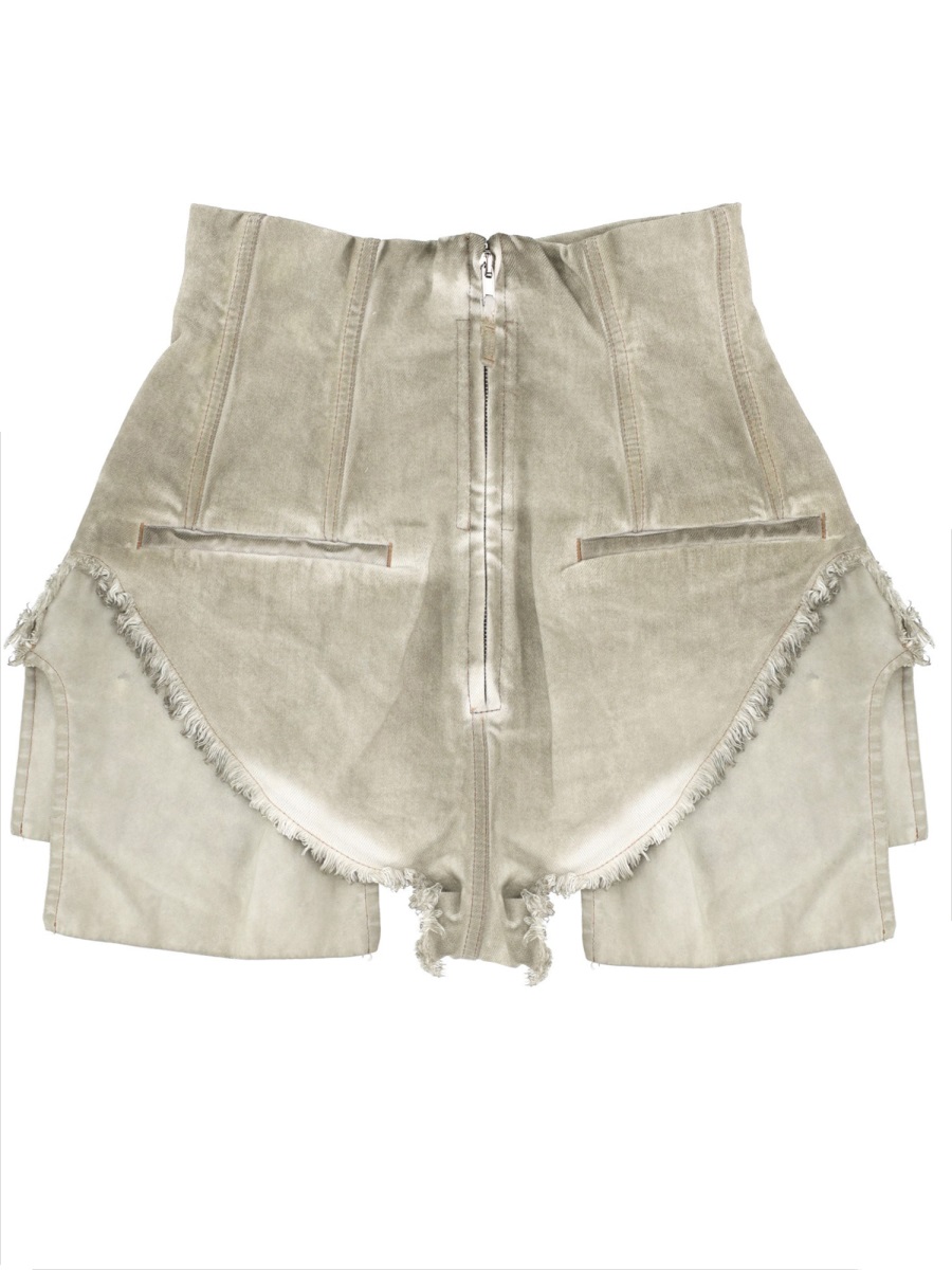 Rick Owens DRKSHDW Dirt Layered High-Waisted Frayed Shorts Neutraal