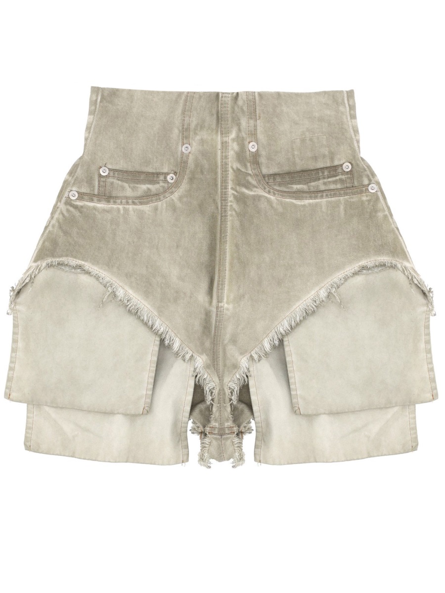 Rick Owens DRKSHDW Dirt Layered High-Waisted Frayed Shorts Neutraal