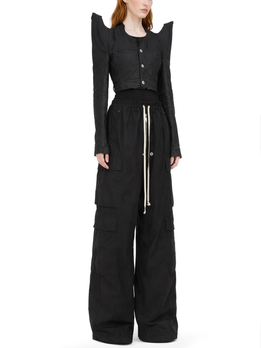 Rick Owens DRKSHDW Black Wide-Leg Side Snap Button Cargo Trousers Zwart