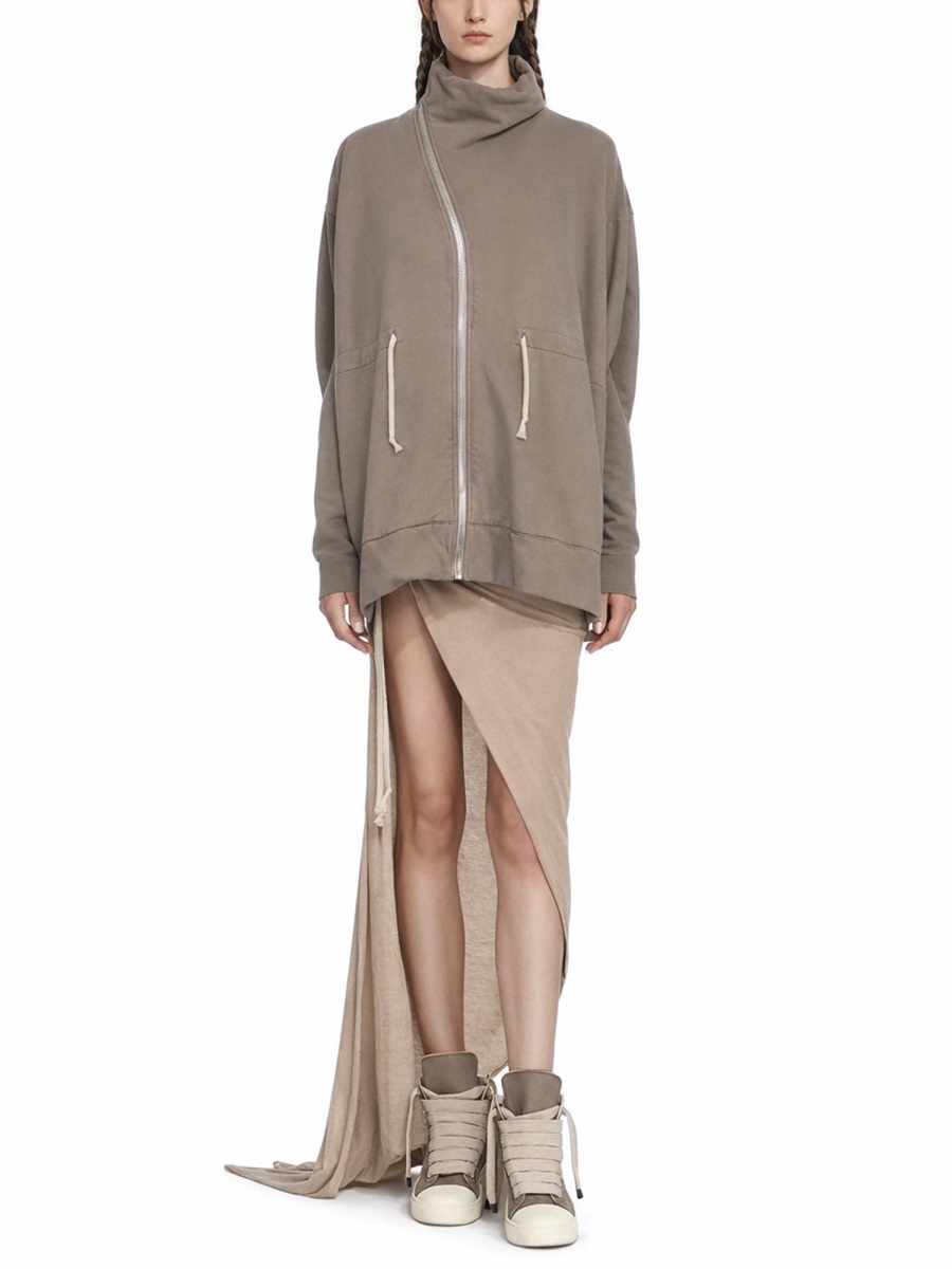 Rick Owens DRKSHDW Neutrals High Slit Ruched Cotton Skirt Roze