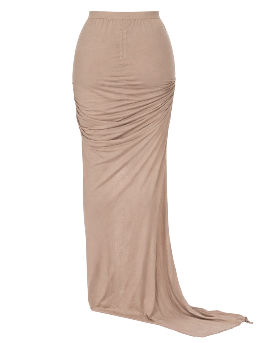 Rick Owens DRKSHDW Neutrals High Slit Ruched Cotton Skirt Roze