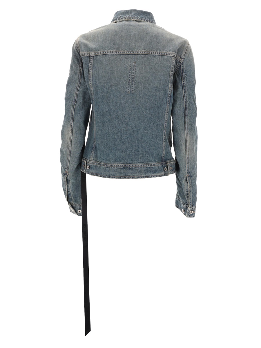 Rick Owens DRKSHDW Blue Faded Strap Detail Denim Jacket Grijs